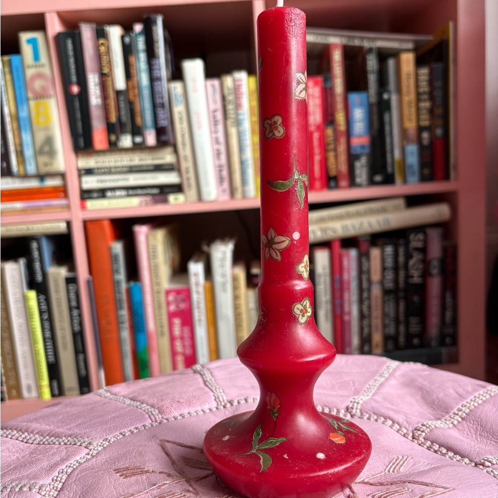 Anthropologie Red Floral Candle